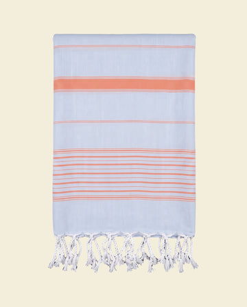 2 kleuren hamamdoek lichtblauw/mandarijn