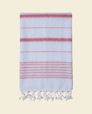 2 kleuren hamamdoek lichtblauw/robijnrood
