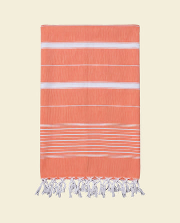 2 kleuren hamamdoek mandarijn/lichtblauw