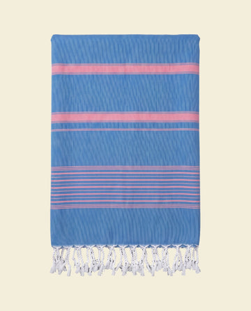 2 kleuren hamamdoek mediteraanblauw/zuurstokroze