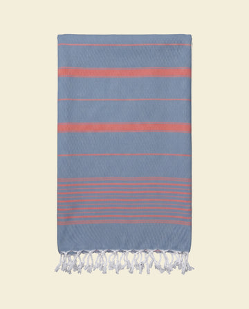 2 kleuren hamamdoek staalblauw/steenrood