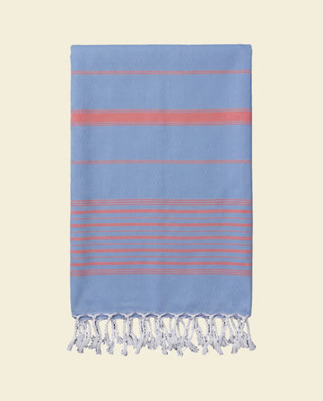 2 kleuren XXL hamamdoek blauw/koraalrood