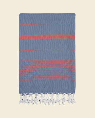 2 kleuren XXL hamamdoek staalblauw/steenrood