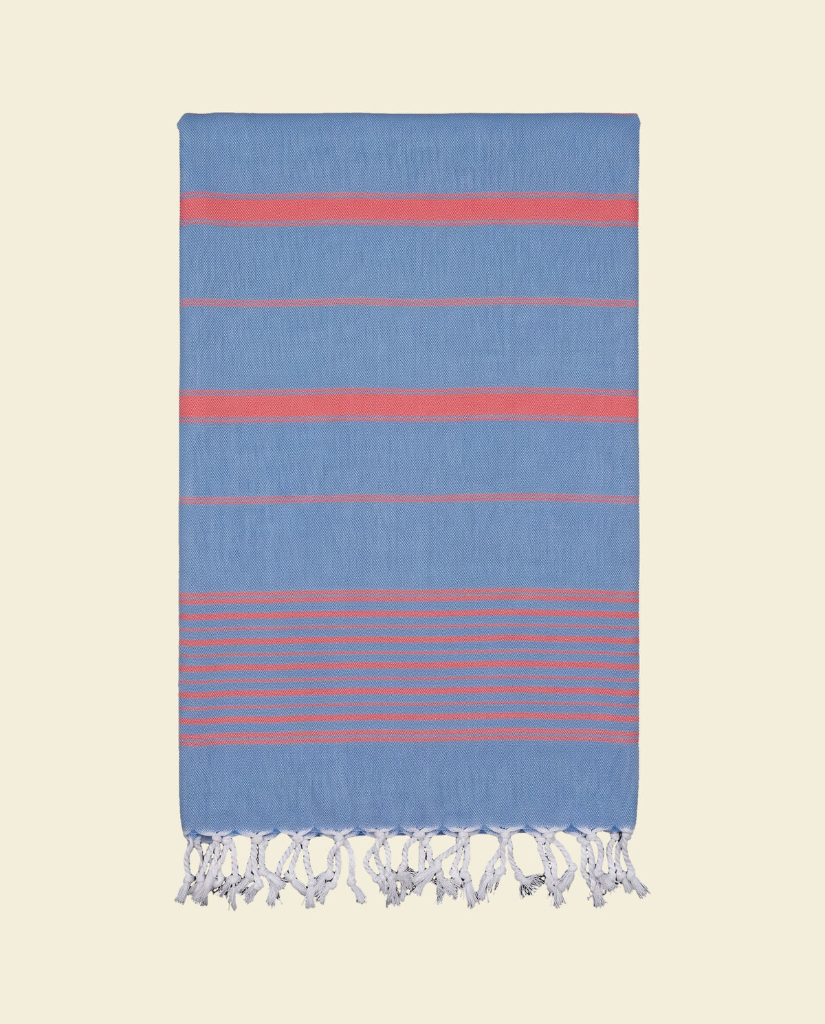 2 kleuren hamamdoek blauw/koraalrood - op kleur