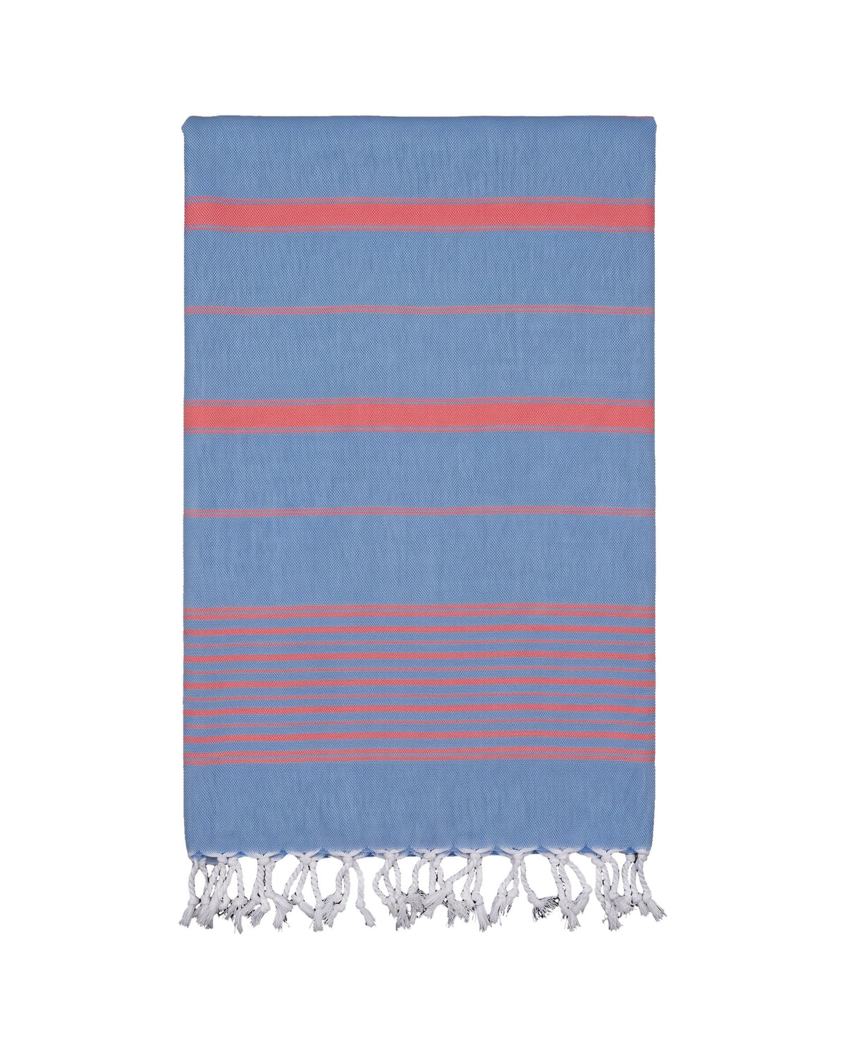 2 kleuren hamamdoek blauw/koraalrood - vrijstaand