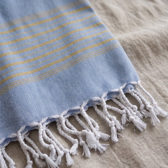 2 kleuren hamamdoek blauw/mosterd - detail