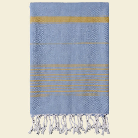 2 kleuren hamamdoek blauw/mosterd - op kleur