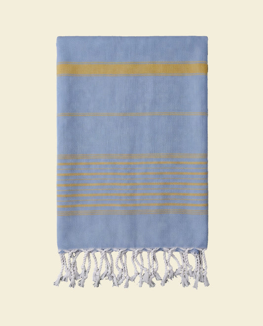 2 kleuren hamamdoek blauw/mosterd - op kleur
