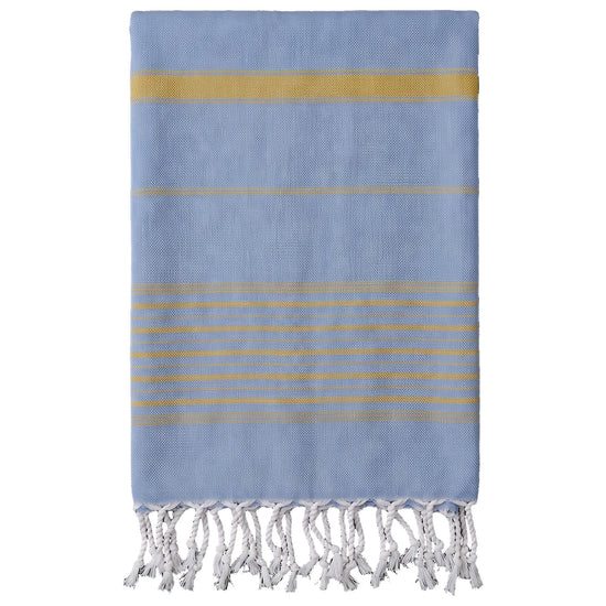 2 kleuren hamamdoek blauw/mosterd - vrijstaand