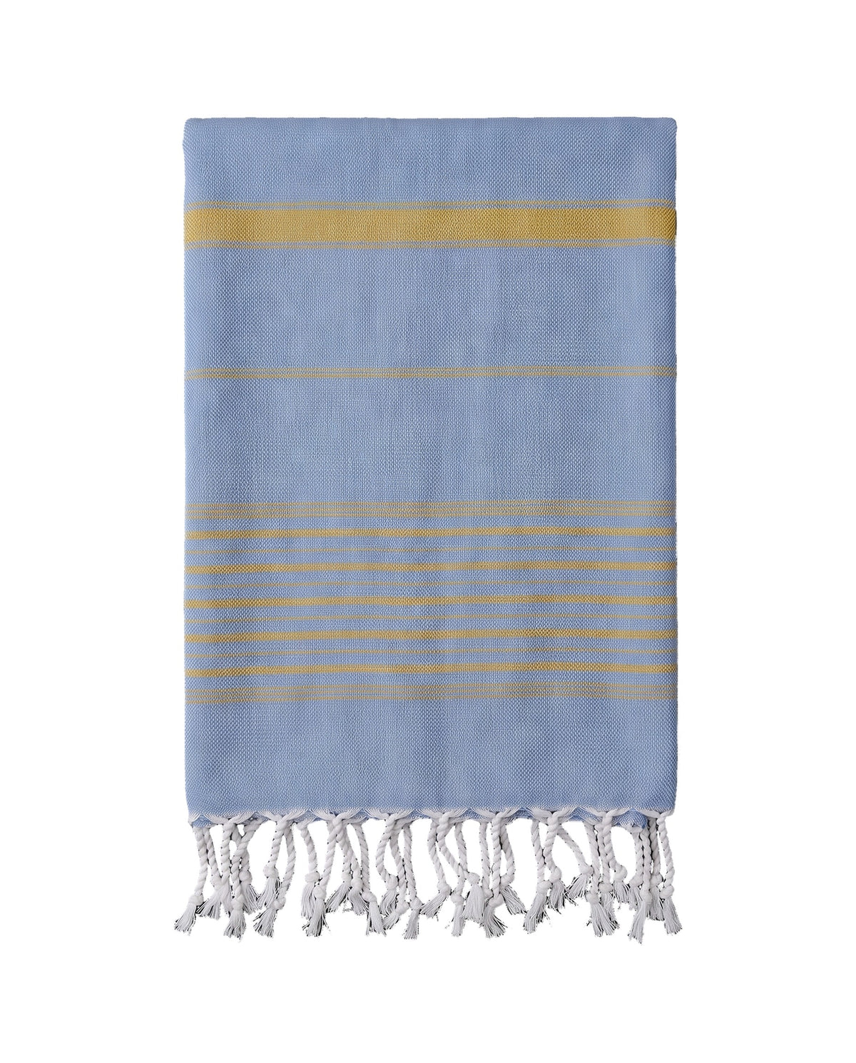 2 kleuren hamamdoek blauw/mosterd - vrijstaand