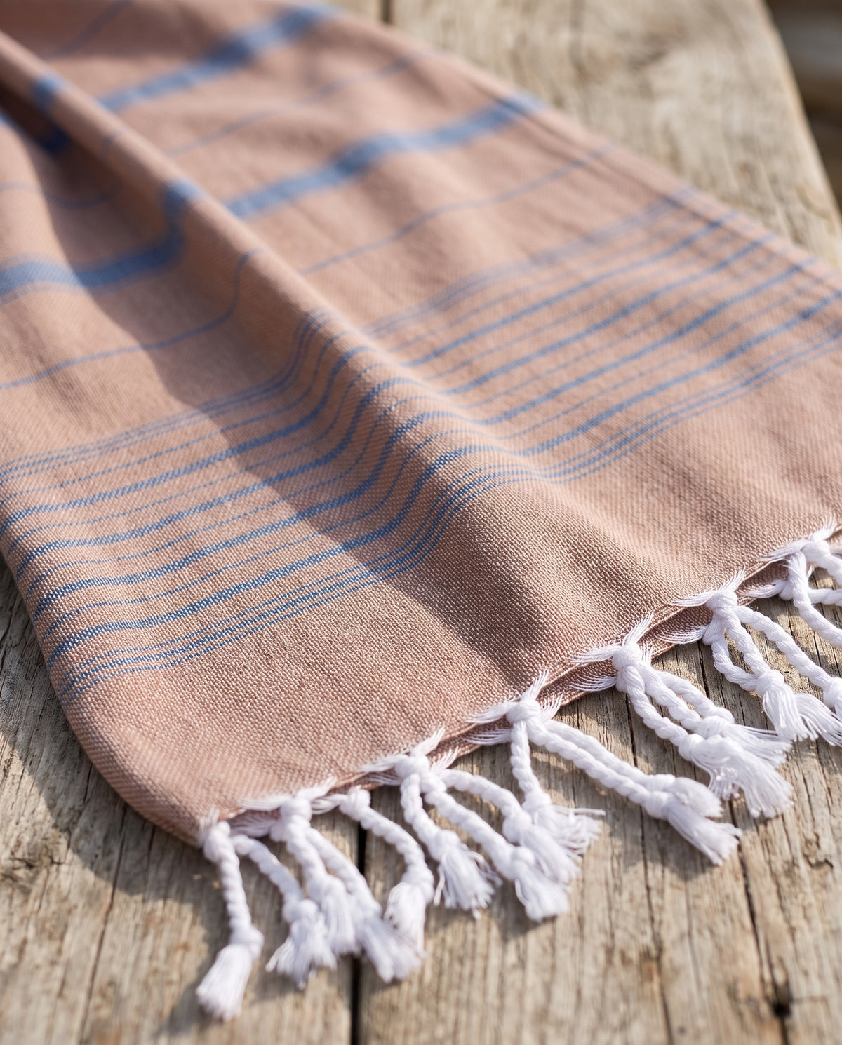 2 kleuren hamamdoek bruin/marineblauw - detail