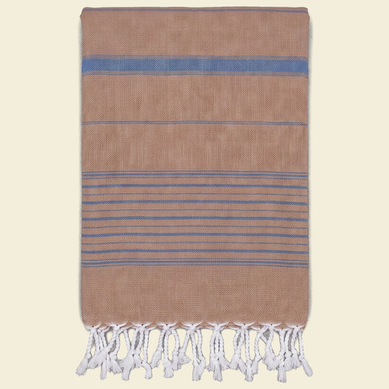 2 kleuren hamamdoek bruin/marineblauw - op kleur