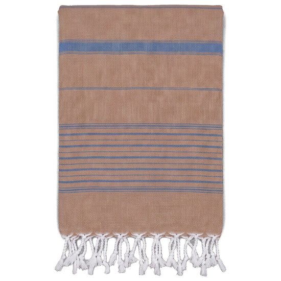 2 kleuren hamamdoek bruin/marineblauw - vrijstaand