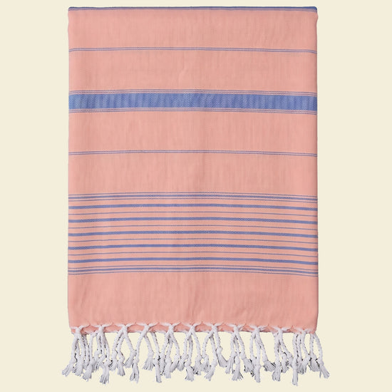 2 kleuren hamamdoek donkerperzik/grieksblauw - op kleur