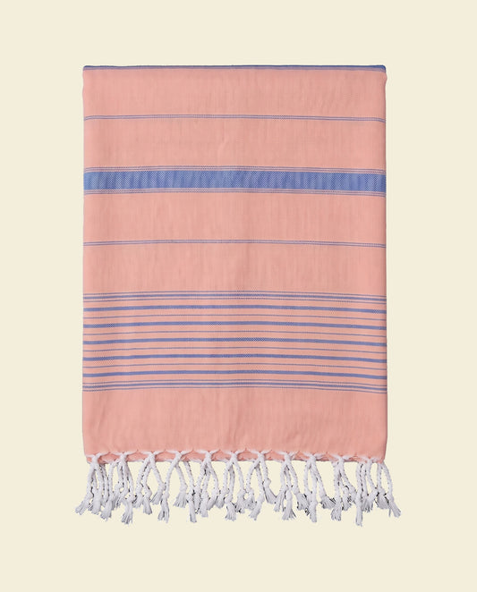 2 kleuren hamamdoek donkerperzik/grieksblauw - op kleur