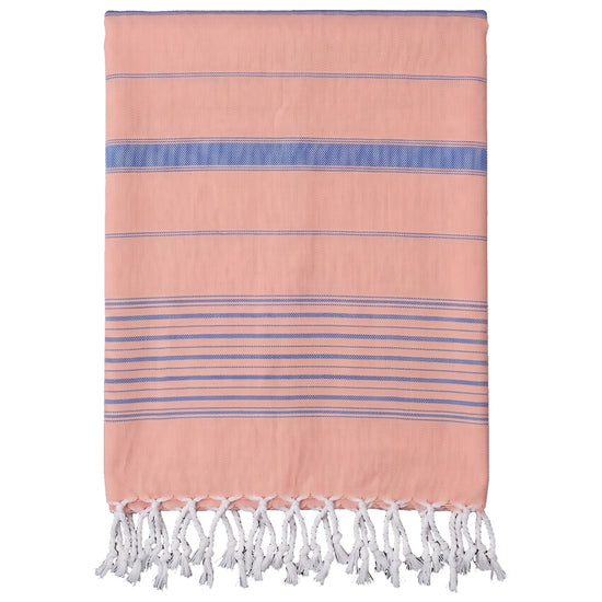 2 kleuren hamamdoek donkerperzik/grieksblauw - vrijstaand