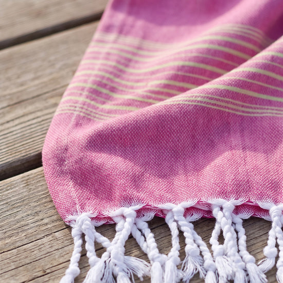 2 kleuren hamamdoek fuchsia/linde - detail