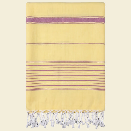 2 kleuren hamamdoek geel/framboos - op kleur