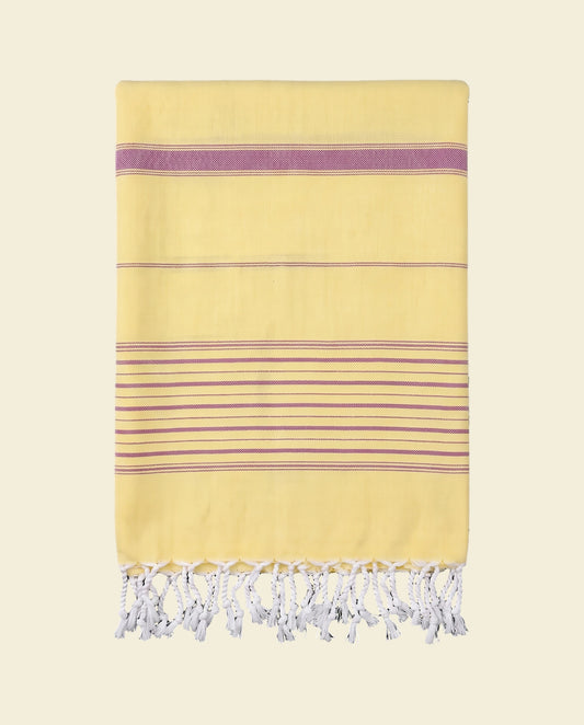 2 kleuren hamamdoek geel/framboos - op kleur
