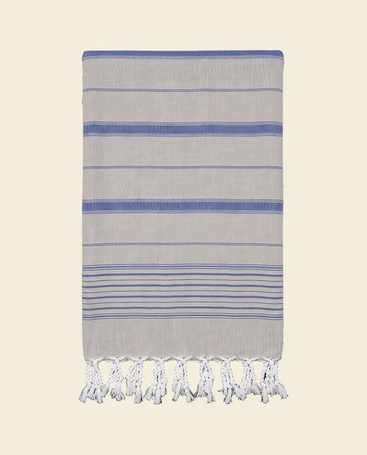 2 kleuren hamamdoek grijsbeige/parlementblauw - op kleur