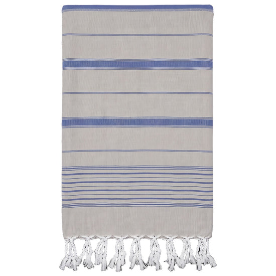 2 kleuren hamamdoek grijsbeige/parlementblauw - vrijstaand