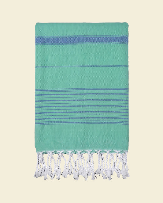 2 kleuren hamamdoek jade/oceaanblauw - op kleur
