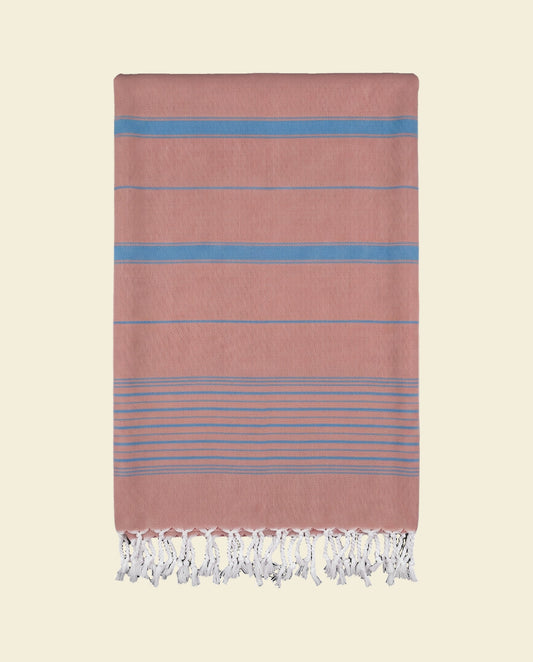 2 kleuren hamamdoek koper/oceaanblauw - op kleur