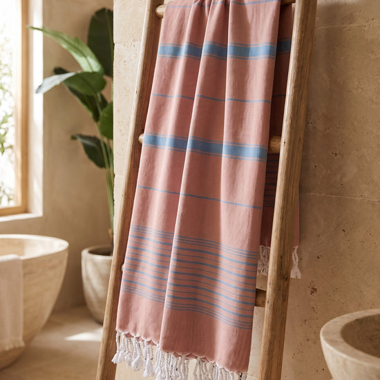 2 kleuren hamamdoek koper/oceaanblauw - sfeer