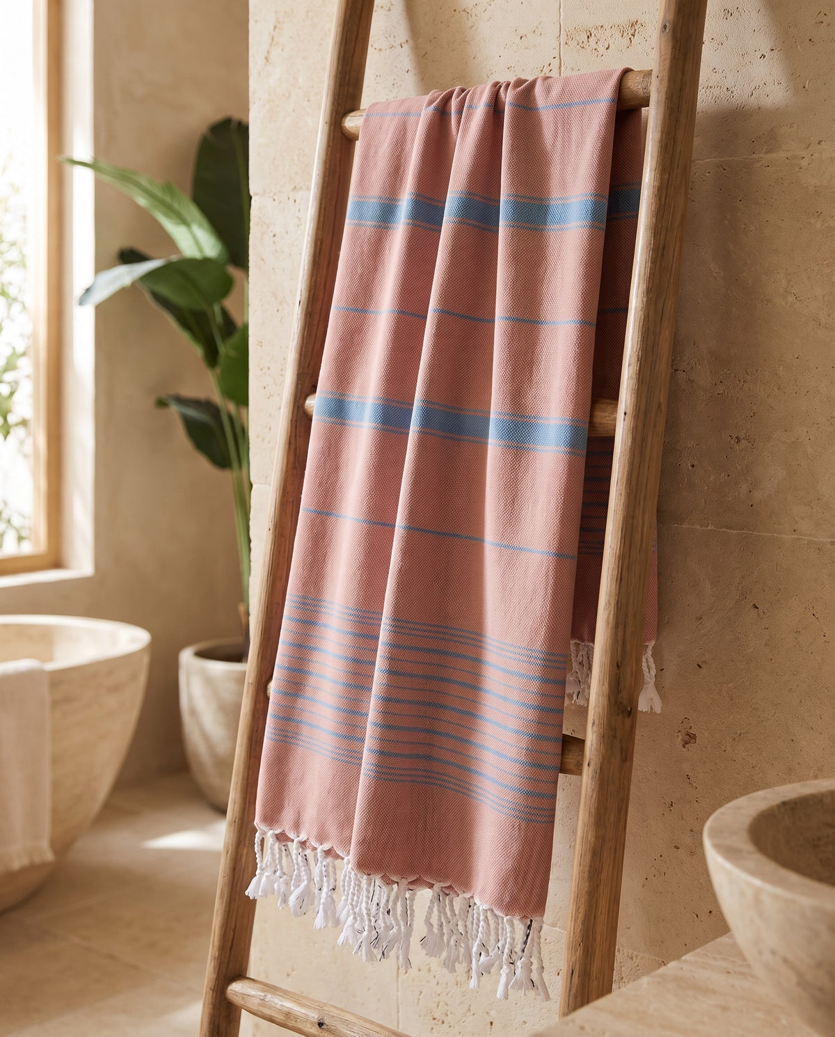 2 kleuren hamamdoek koper/oceaanblauw - sfeer