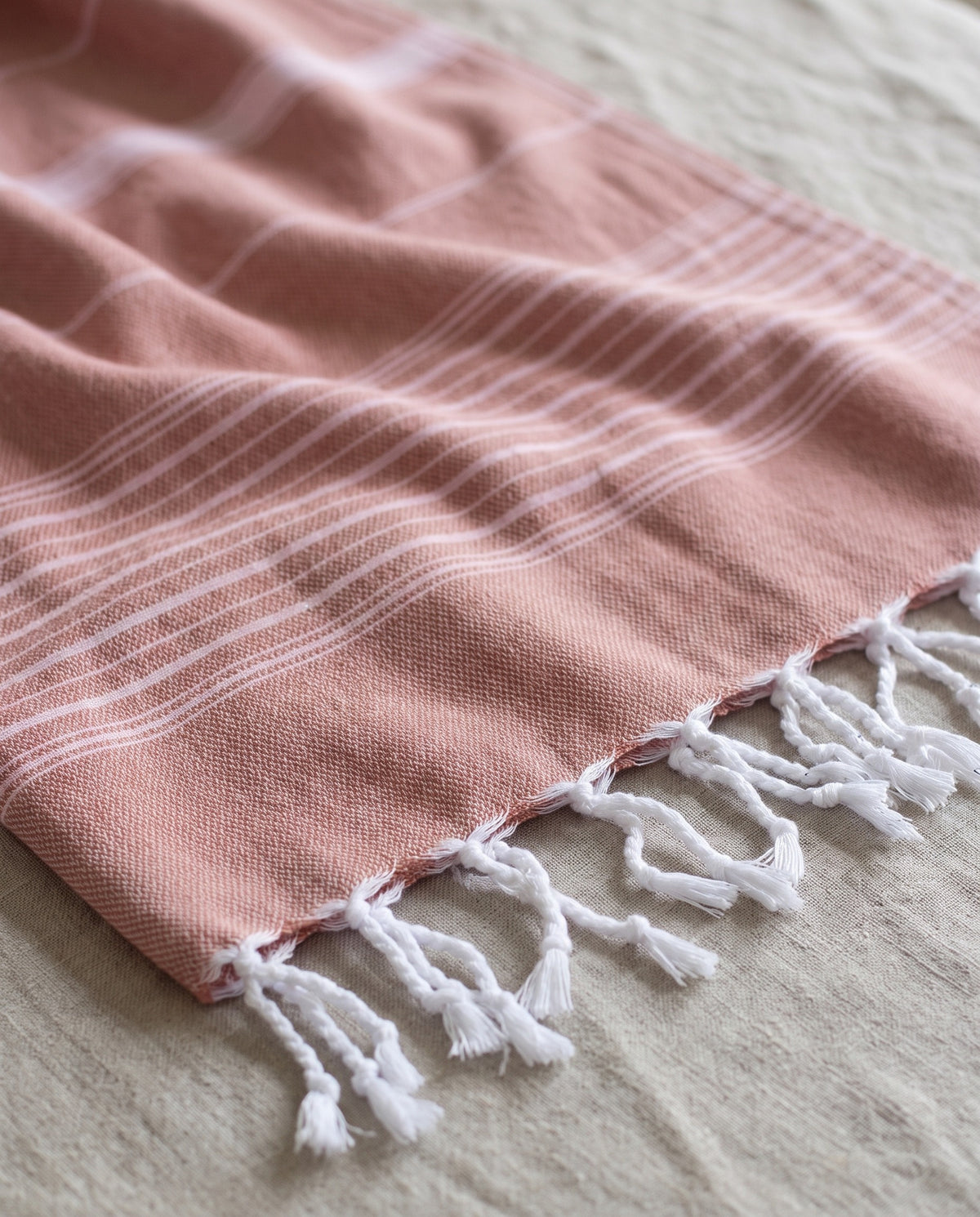 2 kleuren hamamdoek koper/roze - detail