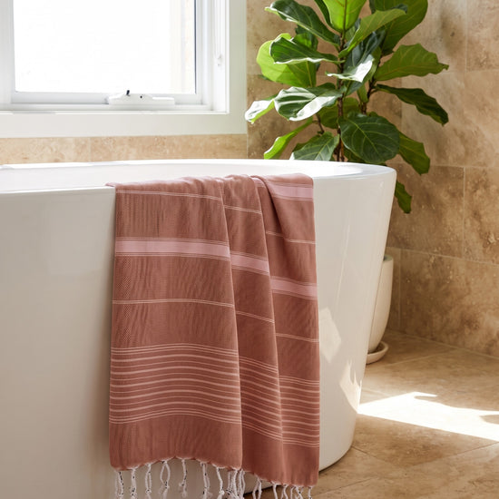 2 kleuren hamamdoek koper/roze - sfeer