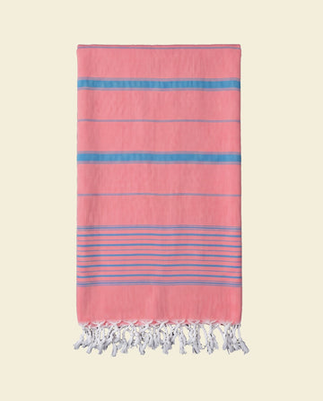 2 kleuren hamamdoek koraalrood/mediteraanblauw