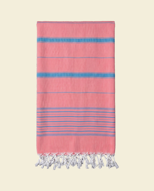 2 kleuren hamamdoek koraalrood/mediteraanblauw - op kleur