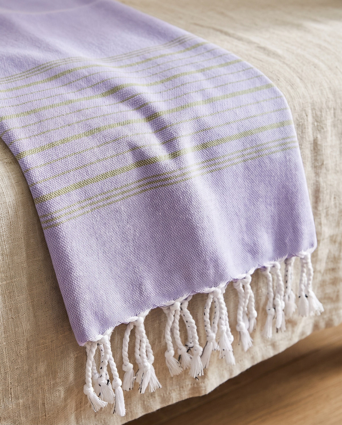 2 kleuren hamamdoek lavendel/mosgroen - detail