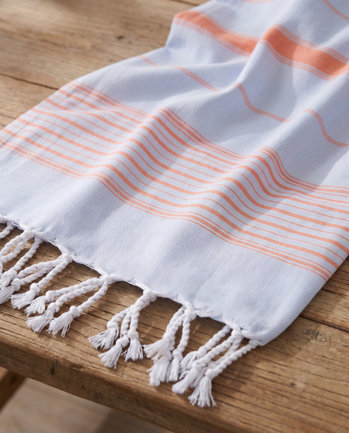 2 kleuren hamamdoek lichtblauw/mandarijn - detail