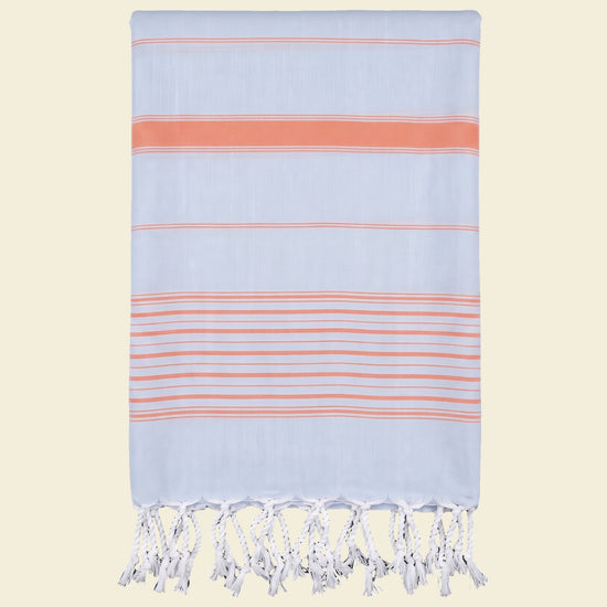 2 kleuren hamamdoek lichtblauw/mandarijn - op kleur