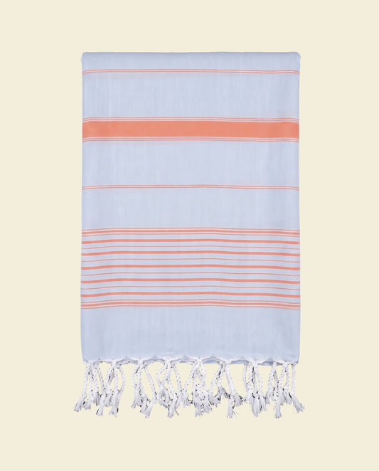 2 kleuren hamamdoek lichtblauw/mandarijn - op kleur