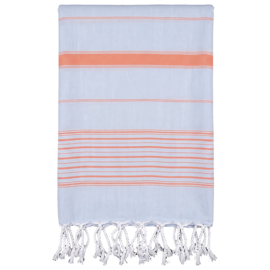 2 kleuren hamamdoek lichtblauw/mandarijn - vrijstaand