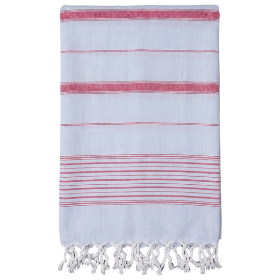 2 kleuren hamamdoek lichtblauw/robijnrood - vrijstaand