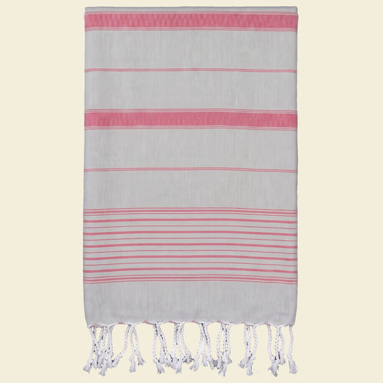 2 kleuren hamamdoek lichtgrijs/robijnrood - op kleur