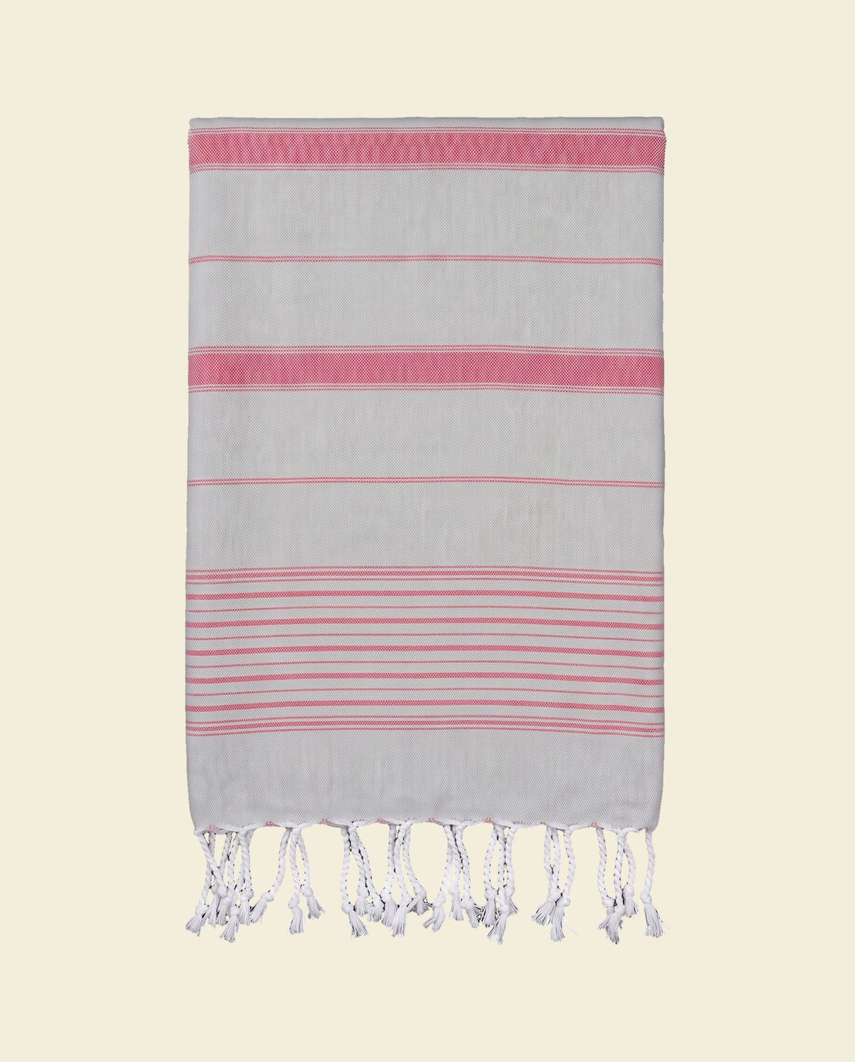 2 kleuren hamamdoek lichtgrijs/robijnrood - op kleur