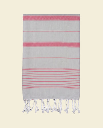 2 kleuren hamamdoek lichtgrijs/robijnrood