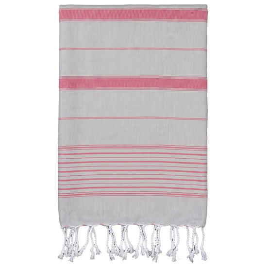 2 kleuren hamamdoek lichtgrijs/robijnrood - vrijstaand