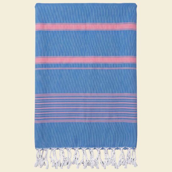 2 kleuren hamamdoek mediteraanblauw/zuurstokroze - op kleur