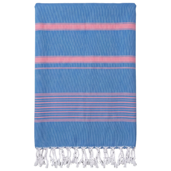 2 kleuren hamamdoek mediteraanblauw/zuurstokroze - vrijstaand
