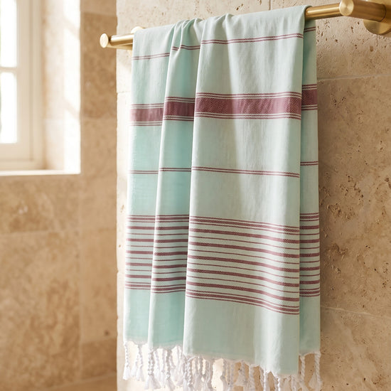 2 kleuren hamamdoek mint/bordeaux - sfeer