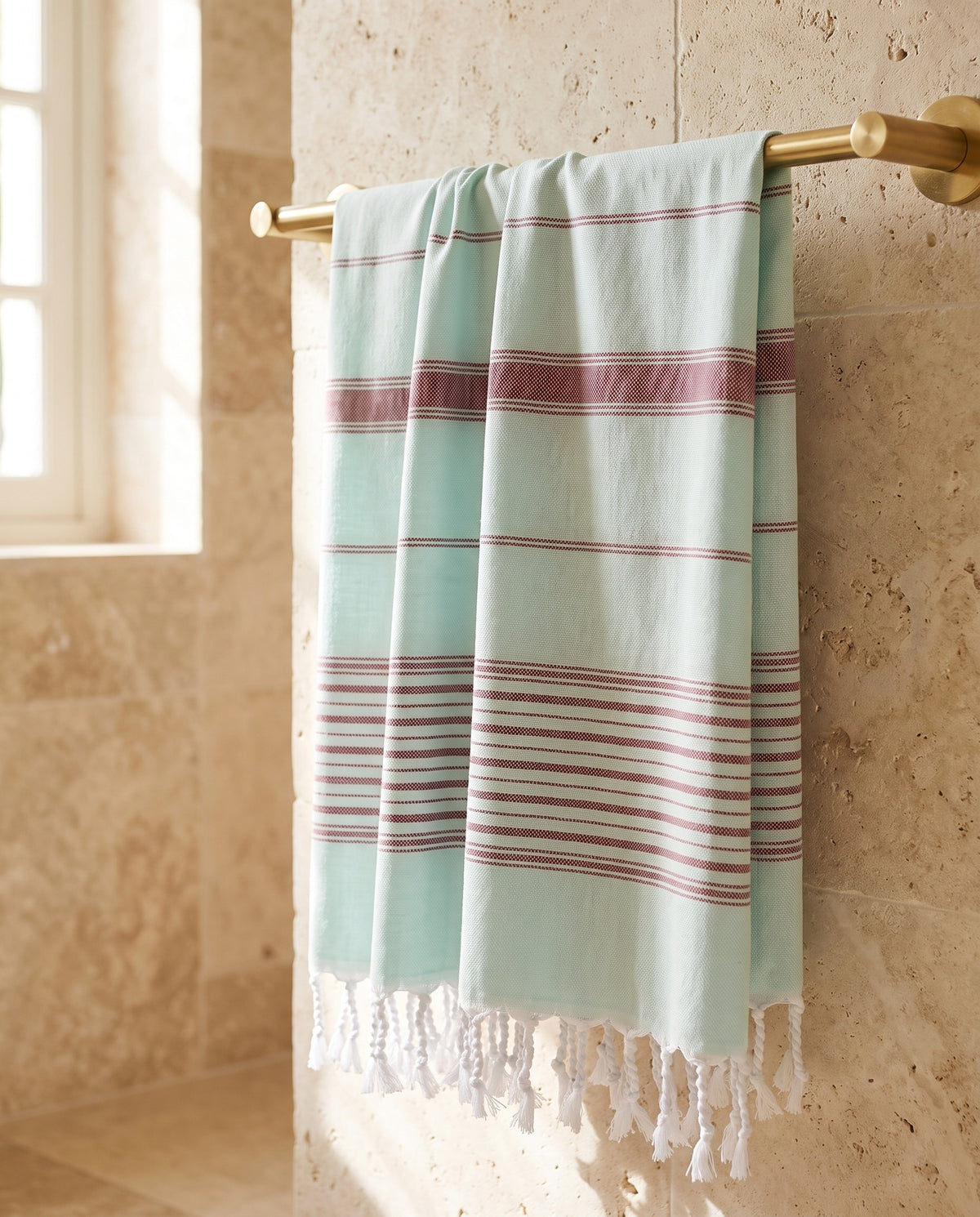 2 kleuren hamamdoek mint/bordeaux - sfeer