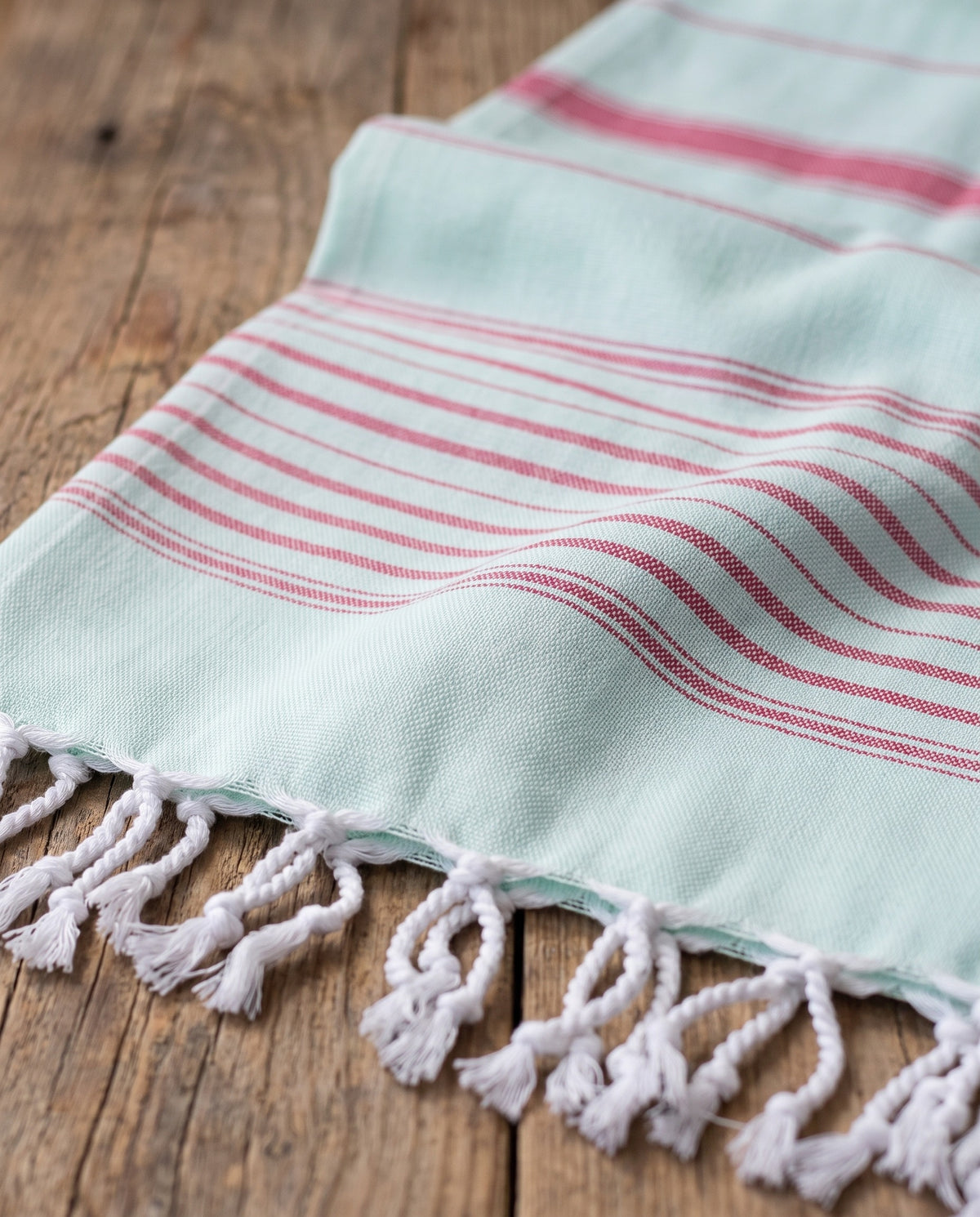 2 kleuren hamamdoek mint/robijn - detail