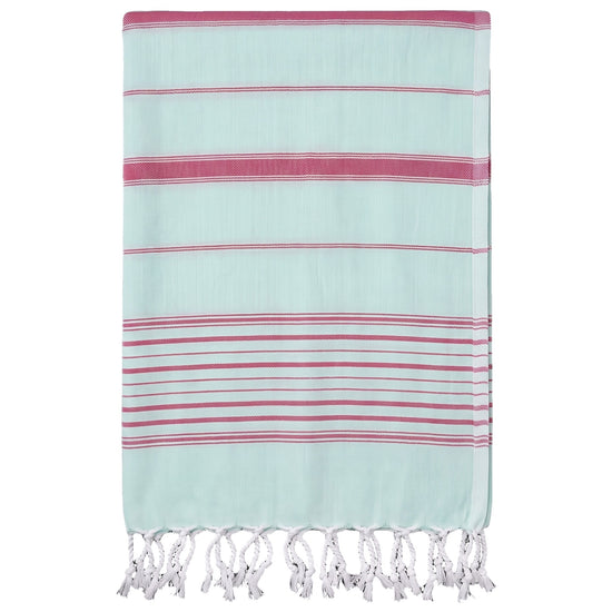2 kleuren hamamdoek mint/robijn - vrijstaand