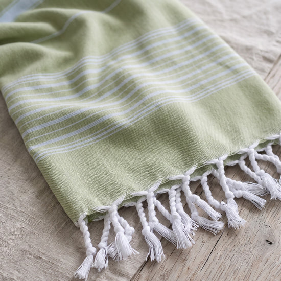 2 kleuren hamamdoek mosgroen/lichtblauw - detail